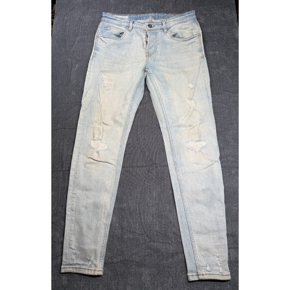 Zara Distressed Skinny Jeans Womens 32 Light Wash Stretch Denim Ankle 4806/449